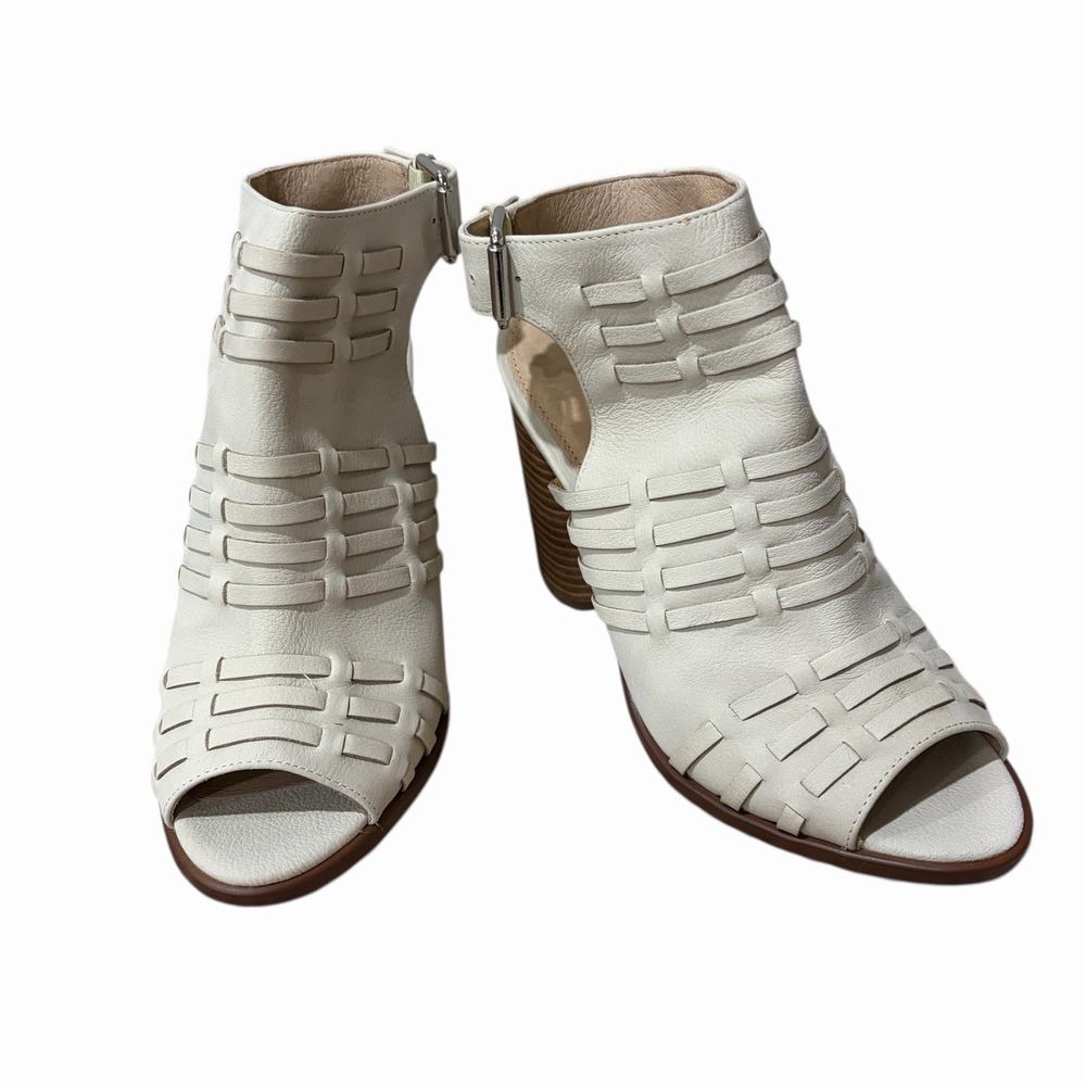 CASLON Women Sandal 7.5 White Bone Nubuck Open‎ Toe Stacked Heel Martin Buckle